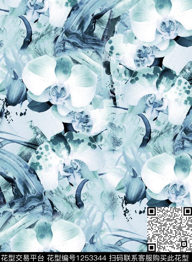 兰花水彩watercolor数码印花华亿平台下载（图片编号: 1253344） - 瓦栏（Walan）