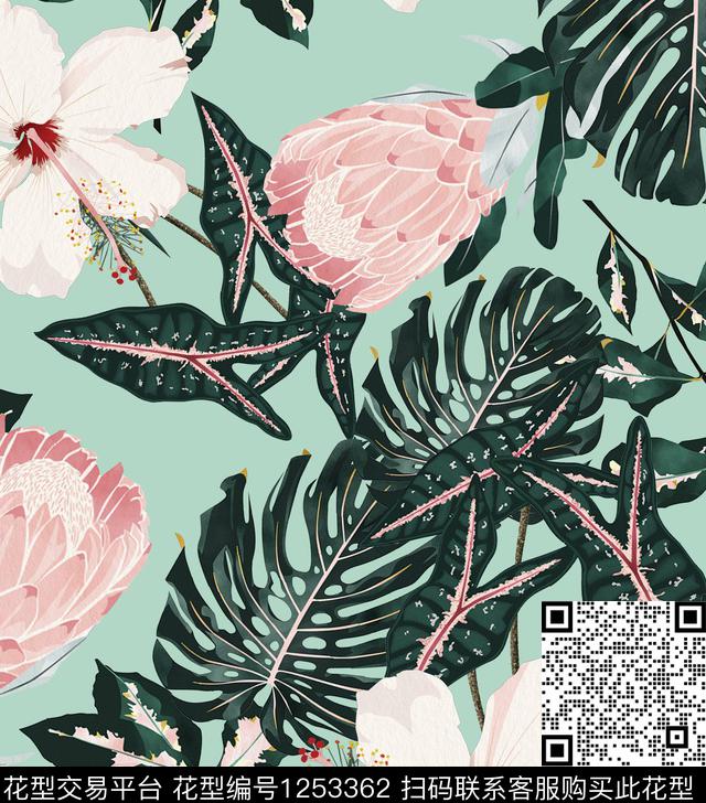 棕榈树豹子热带华亿平台数码印花华亿平台下载（图片编号: 1253362） - 瓦栏（Walan）