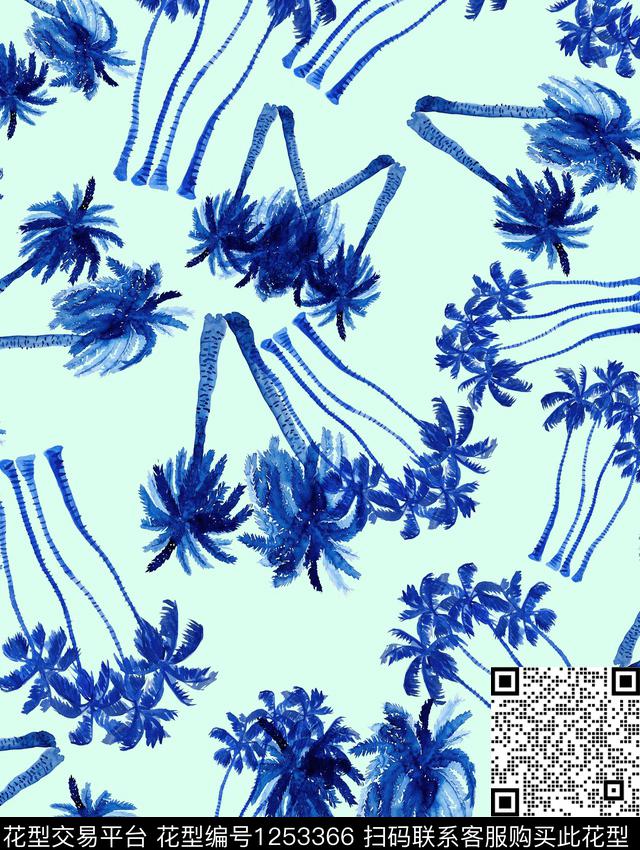 棕榈树豹子热带华亿平台数码印花华亿平台下载（图片编号: 1253366） - 瓦栏（Walan）