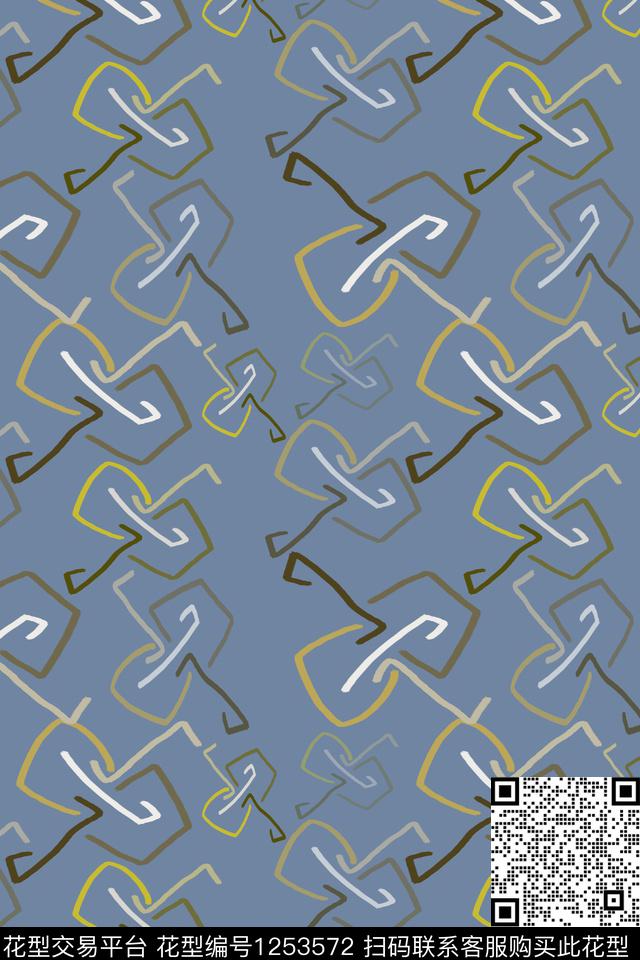 手绘线条笔触手绘涂鸦图案男装休闲花卉传统印花华亿平台下载（图片编号: 1253572） - 瓦栏（Walan）