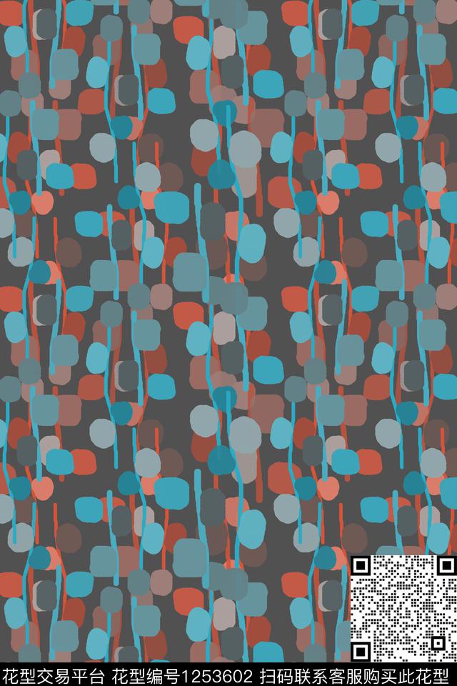 几何手绘线条笔触圆圈与波点传统印花华亿平台下载（图片编号: 1253602） - 瓦栏（Walan）