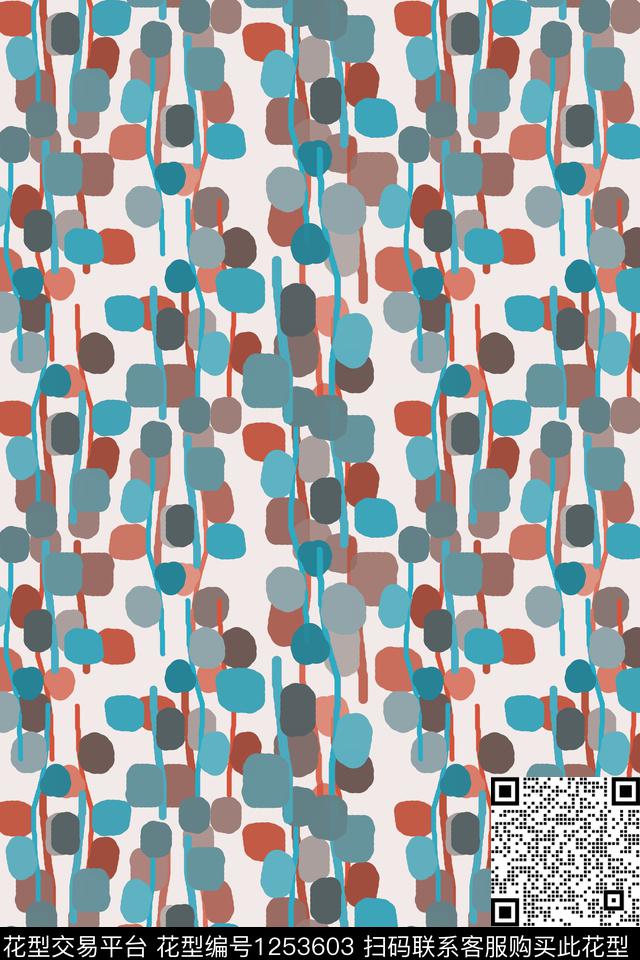 几何手绘线条笔触圆圈与波点传统印花华亿平台下载（图片编号: 1253603） - 瓦栏（Walan）