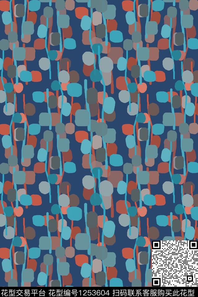 几何手绘线条笔触圆圈与波点传统印花华亿平台下载（图片编号: 1253604） - 瓦栏（Walan）