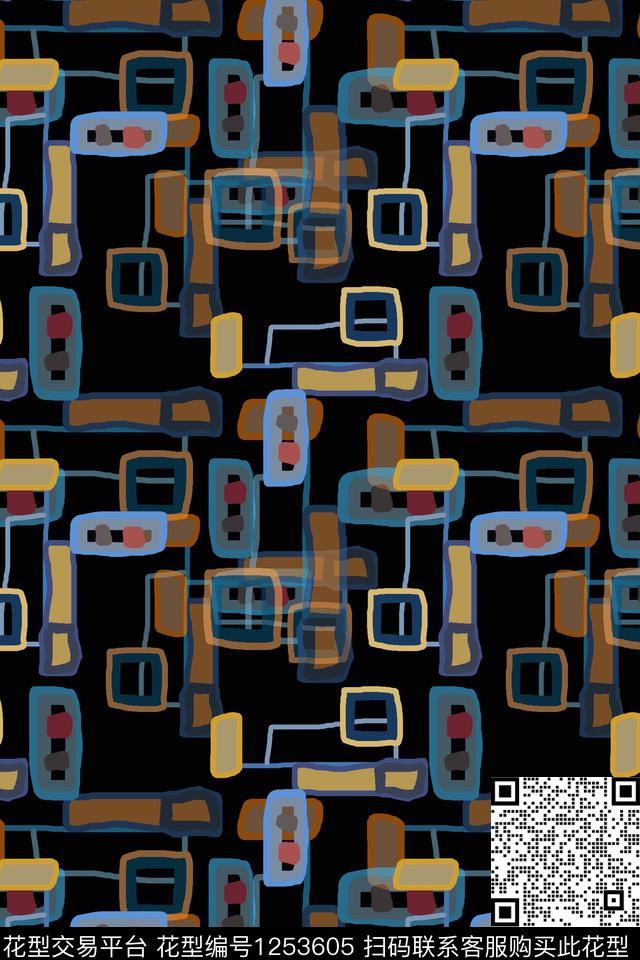 几何手绘线条笔触男装休闲花卉传统印花华亿平台下载（图片编号: 1253605） - 瓦栏（Walan）