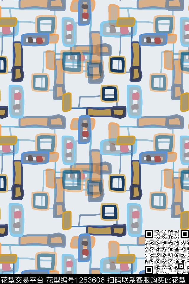 几何手绘线条笔触男装休闲花卉传统印花华亿平台下载（图片编号: 1253606） - 瓦栏（Walan）