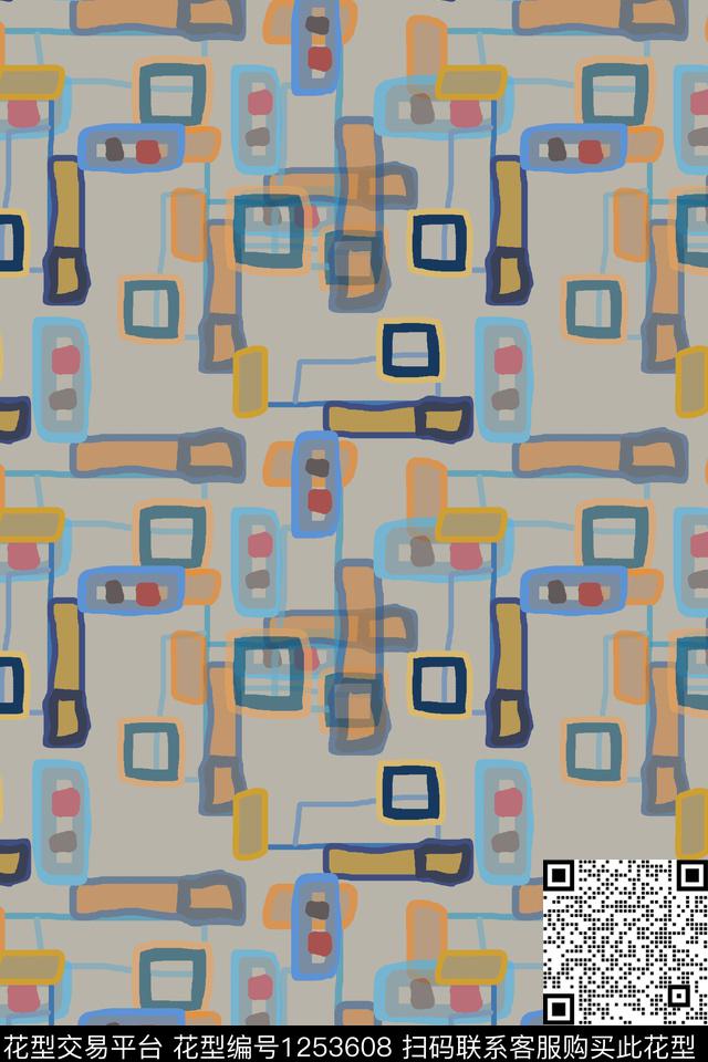 几何手绘线条笔触男装休闲花卉传统印花华亿平台下载（图片编号: 1253608） - 瓦栏（Walan）