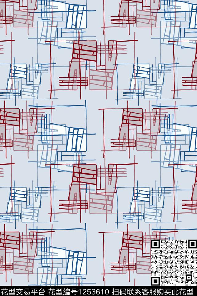 几何手绘线条笔触男装休闲花卉传统印花华亿平台下载（图片编号: 1253610） - 瓦栏（Walan）