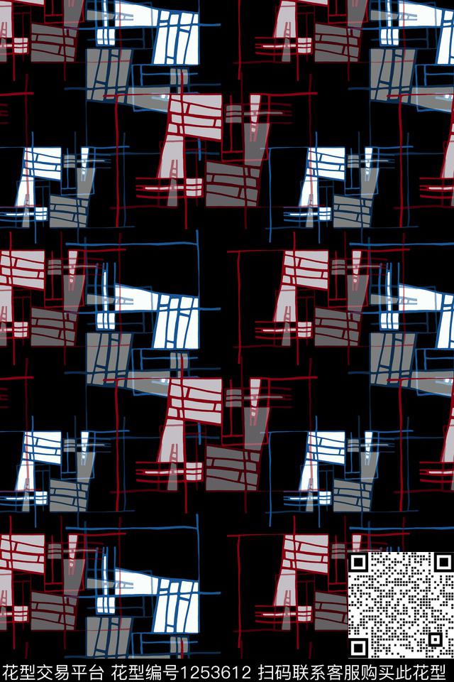 几何手绘线条笔触男装休闲花卉传统印花华亿平台下载（图片编号: 1253612） - 瓦栏（Walan）