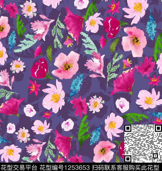 玫瑰花大牌风小碎花数码印花华亿平台下载（图片编号: 1253653） - 瓦栏（Walan）