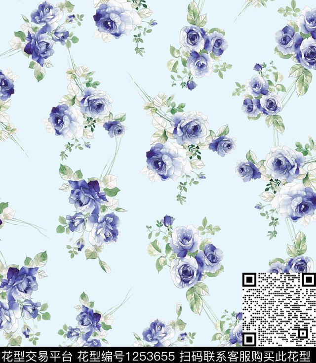 玫瑰花大牌风小碎花数码印花华亿平台下载（图片编号: 1253655） - 瓦栏（Walan）