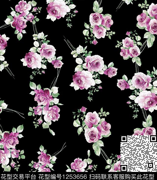 玫瑰花大牌风小碎花数码印花华亿平台下载（图片编号: 1253656） - 瓦栏（Walan）