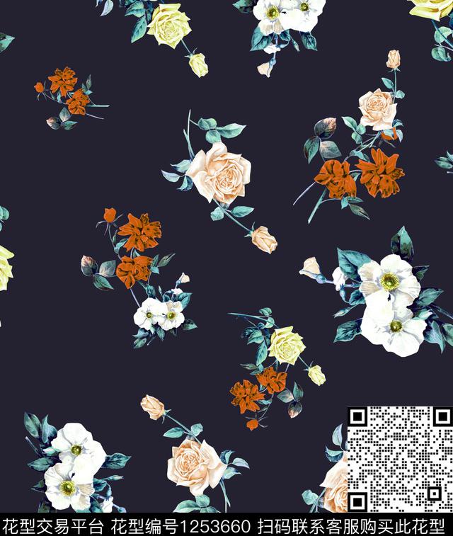 玫瑰花大牌风小碎花数码印花华亿平台下载（图片编号: 1253660） - 瓦栏（Walan）