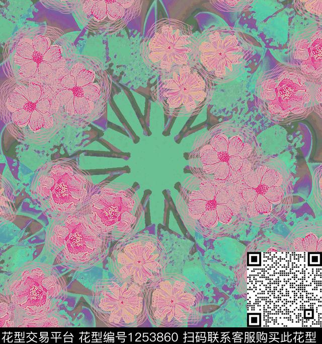花卉抽象创意数码印花华亿平台下载（图片编号: 1253860） - 瓦栏（Walan）
