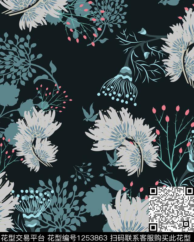 花卉大牌风旗袍传统印花华亿平台下载（图片编号: 1253863） - 瓦栏（Walan）