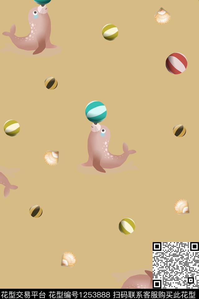 海豚海洋卡通动物数码印花华亿平台下载（图片编号: 1253888） - 瓦栏（Walan）