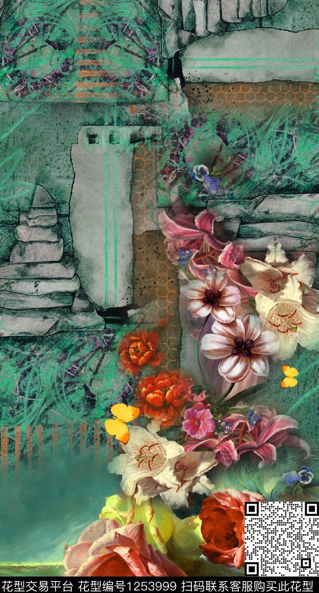 羽绒服花卉定位花数码印花华亿平台下载（图片编号: 1253999） - 瓦栏（Walan）