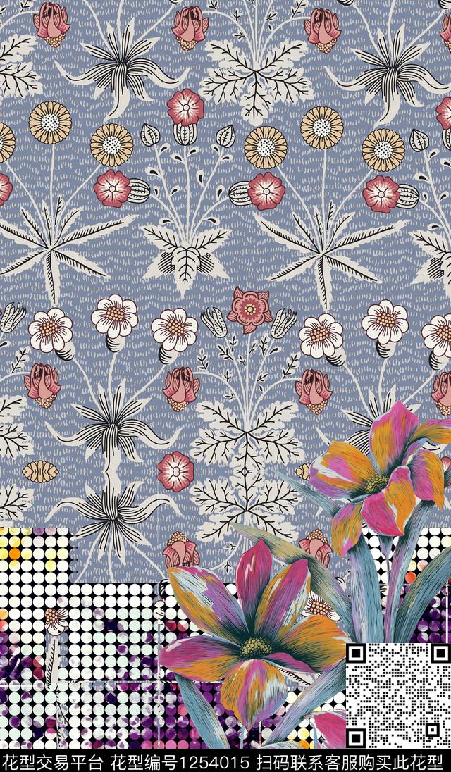 定位花花卉大牌风数码印花华亿平台下载（图片编号: 1254015） - 瓦栏（Walan）