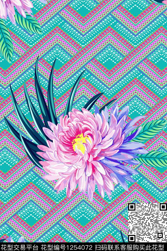 菊花几何民族风数码印花华亿平台下载（图片编号: 1254072） - 瓦栏（Walan）