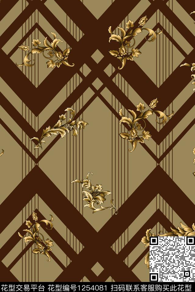 男装线条几何卷草数码印花华亿平台下载（图片编号: 1254081） - 瓦栏（Walan）