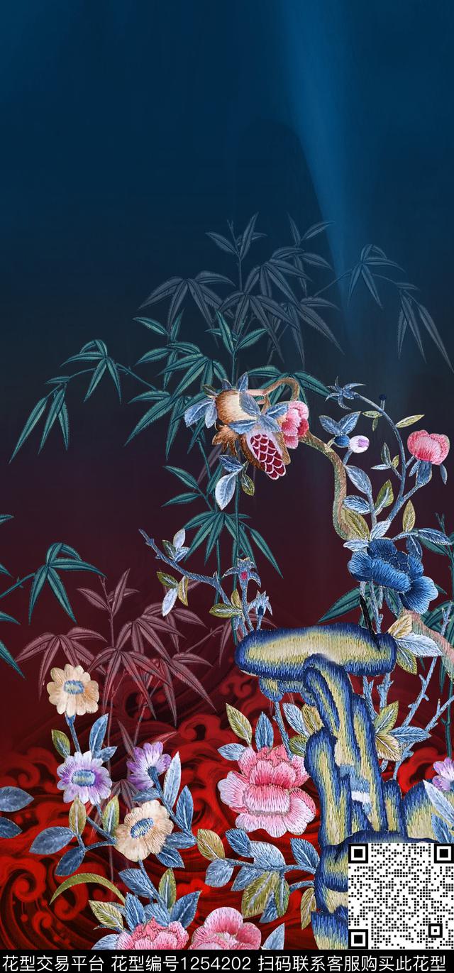 大牌风绣花华亿平台中国风定位花数码印花华亿平台下载（图片编号: 1254202） - 瓦栏（Walan）