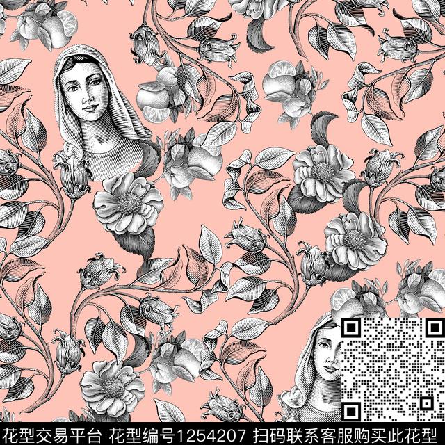 大牌风花卉素描数码印花华亿平台下载（图片编号: 1254207） - 瓦栏（Walan）