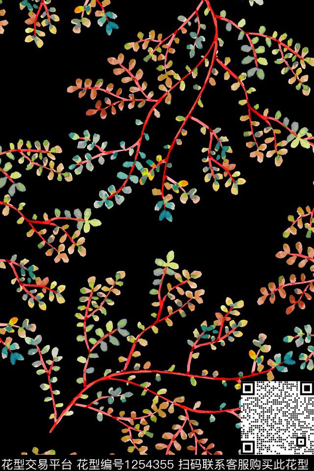 绿植树叶树枝抽象数码印花华亿平台下载（图片编号: 1254355） - 瓦栏（Walan）
