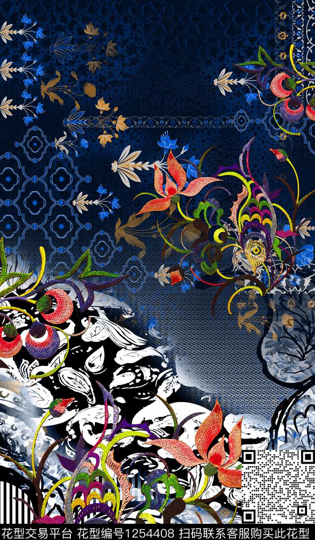 定位花花卉大牌风数码印花华亿平台下载（图片编号: 1254408） - 瓦栏（Walan）