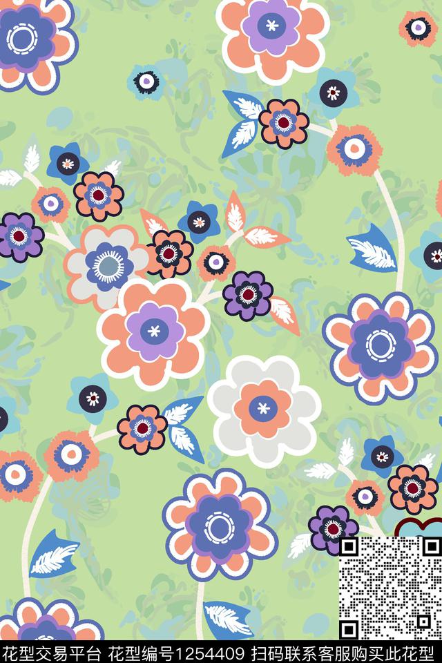 几何抽象花卉数码印花华亿平台下载（图片编号: 1254409） - 瓦栏（Walan）