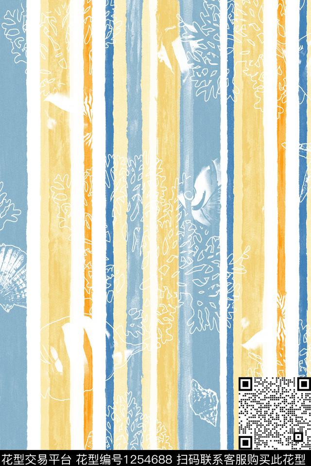 海洋珊瑚条纹数码印花华亿平台下载（图片编号: 1254688） - 瓦栏（Walan）