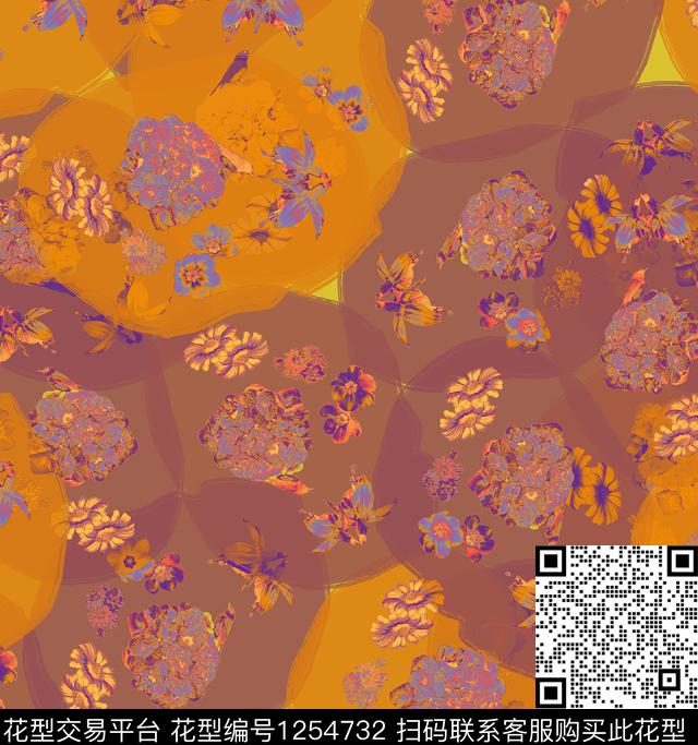 抽象花卉炫彩数码印花华亿平台下载（图片编号: 1254732） - 瓦栏（Walan）