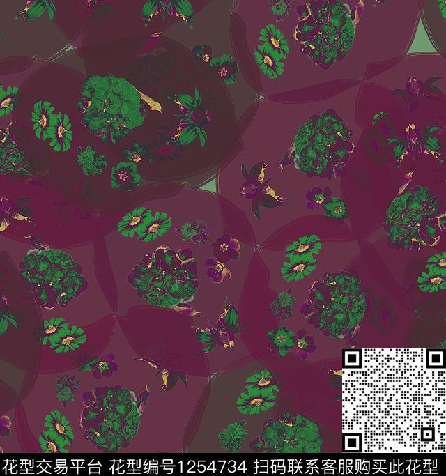 抽象花卉炫彩数码印花华亿平台下载（图片编号: 1254734） - 瓦栏（Walan）