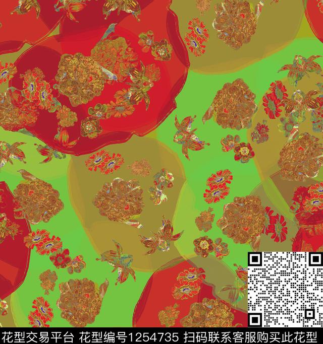 抽象花卉炫彩数码印花华亿平台下载（图片编号: 1254735） - 瓦栏（Walan）
