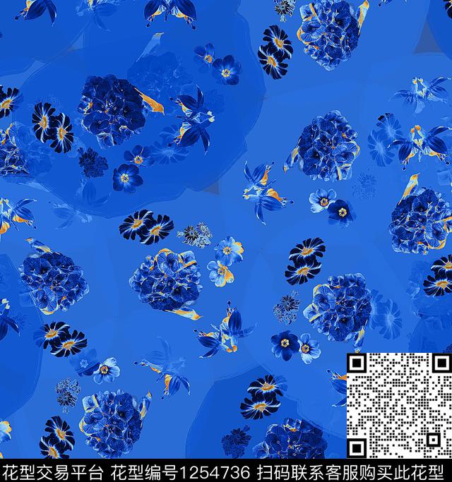 抽象花卉炫彩数码印花华亿平台下载（图片编号: 1254736） - 瓦栏（Walan）