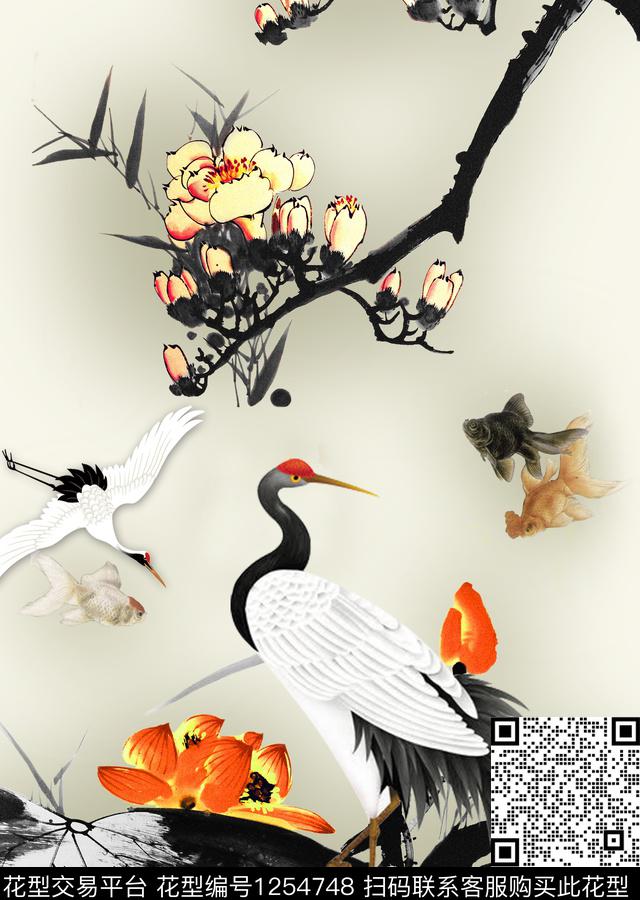 古典花纹大牌风水墨风数码印花华亿平台下载（图片编号: 1254748） - 瓦栏（Walan）