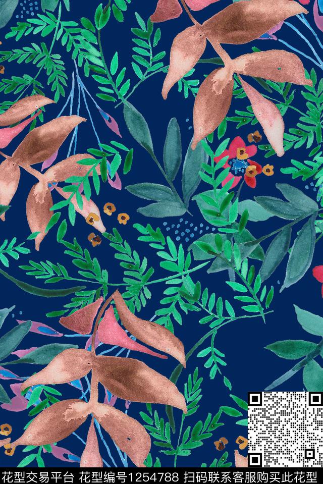花卉热带华亿平台绿植树叶数码印花华亿平台下载（图片编号: 1254788） - 瓦栏（Walan）