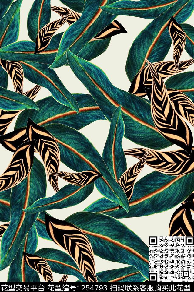 花卉热带华亿平台绿植树叶数码印花华亿平台下载（图片编号: 1254793） - 瓦栏（Walan）