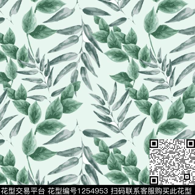 手绘大花花卉绿植树叶数码印花华亿平台下载（图片编号: 1254953） - 瓦栏（Walan）
