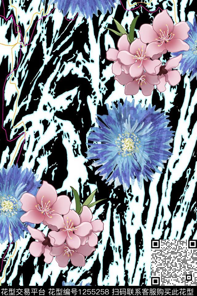 抽象几何花卉数码印花华亿平台下载（图片编号: 1255258） - 瓦栏（Walan）