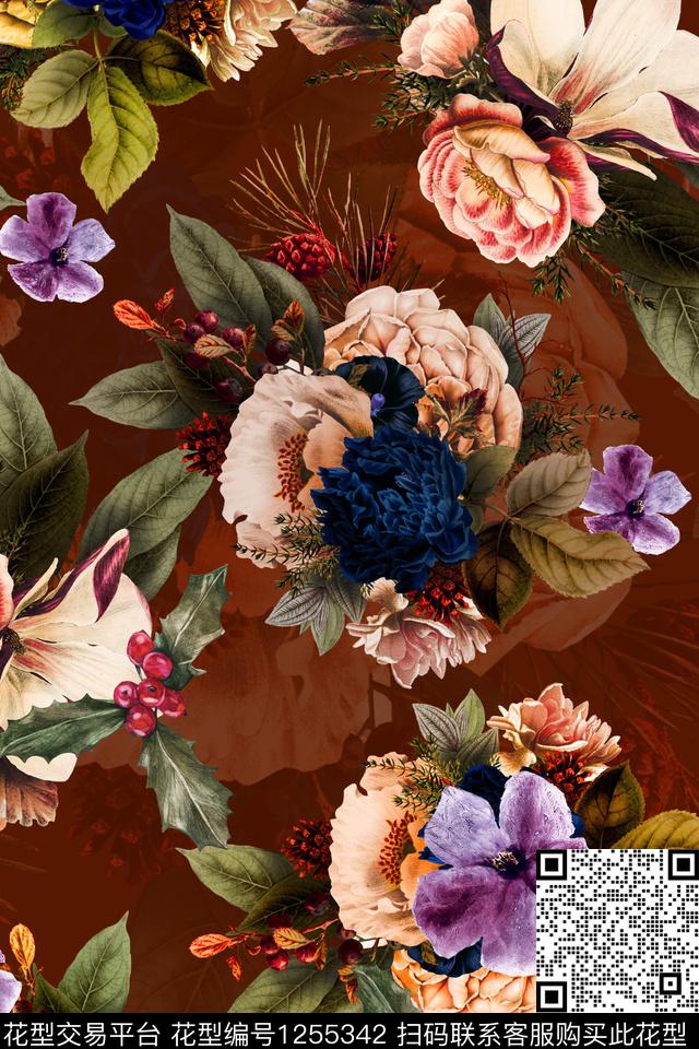 花卉水果松果数码印花华亿平台下载（图片编号: 1255342） - 瓦栏（Walan）