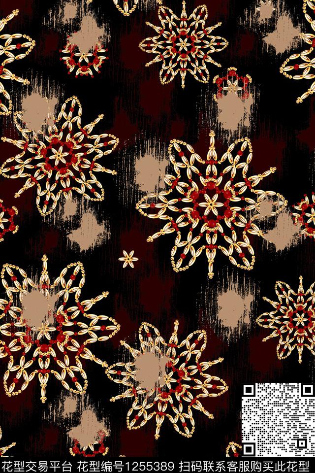 抽象花卉大牌风复古数码印花华亿平台下载（图片编号: 1255389） - 瓦栏（Walan）