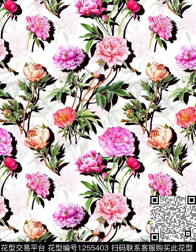 大牌风花卉年轻女性数码印花华亿平台下载（图片编号: 1255403） - 瓦栏（Walan）