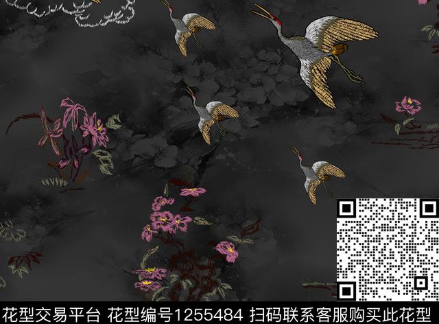 抽象花卉大牌风复古数码印花华亿平台下载（图片编号: 1255484） - 瓦栏（Walan）