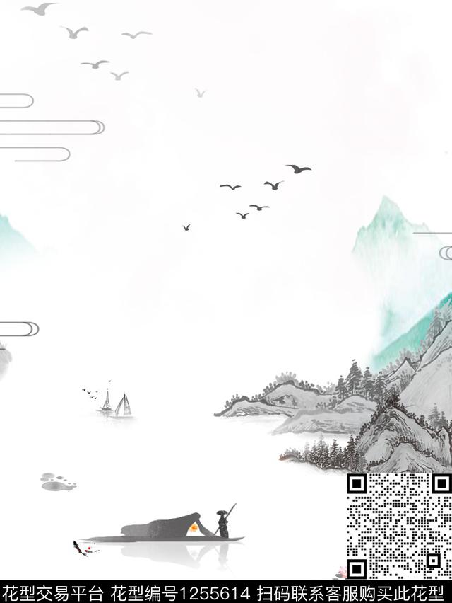 简约水墨风中国风数码印花华亿平台下载（图片编号: 1255614） - 瓦栏（Walan）