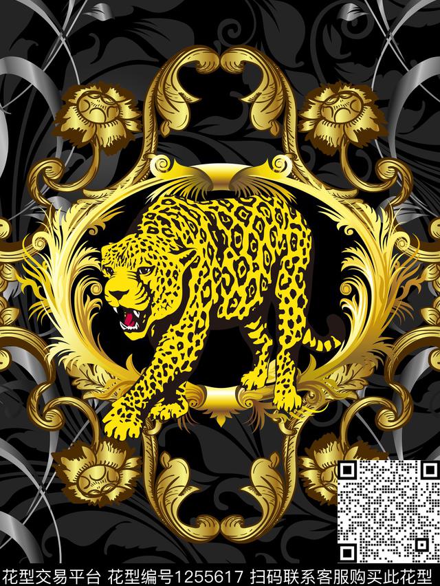 动物欧式定位花金色数码印花华亿平台下载（图片编号: 1255617） - 瓦栏（Walan）