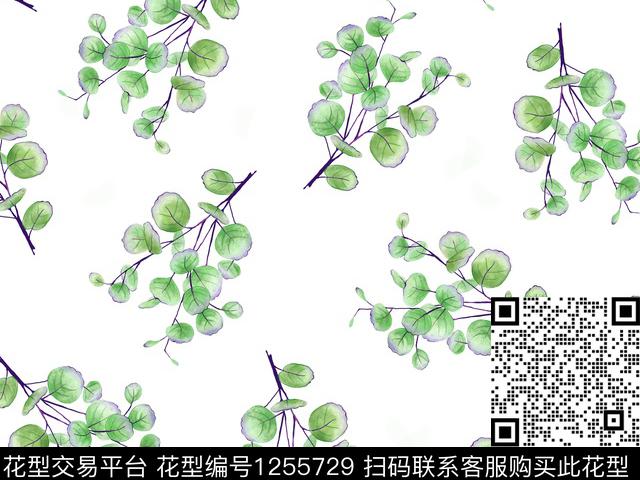 小清新植物凉爽数码印花华亿平台下载（图片编号: 1255729） - 瓦栏（Walan）