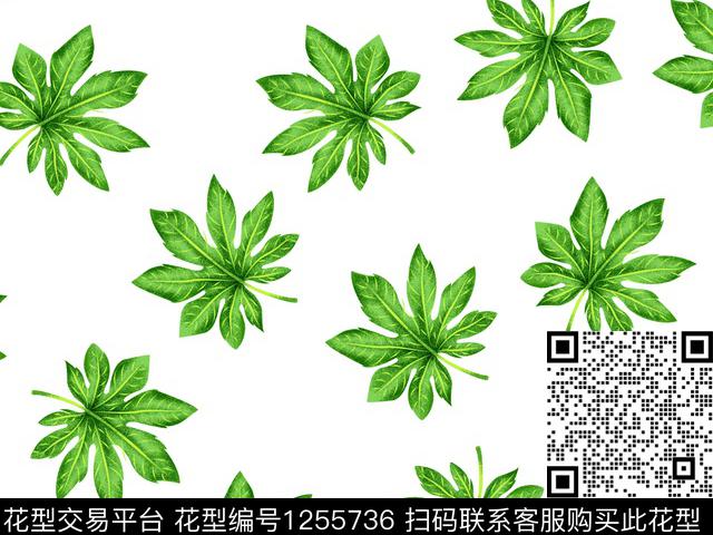 绿色叶子散点排列数码华亿平台数码印花华亿平台下载（图片编号: 1255736） - 瓦栏（Walan）