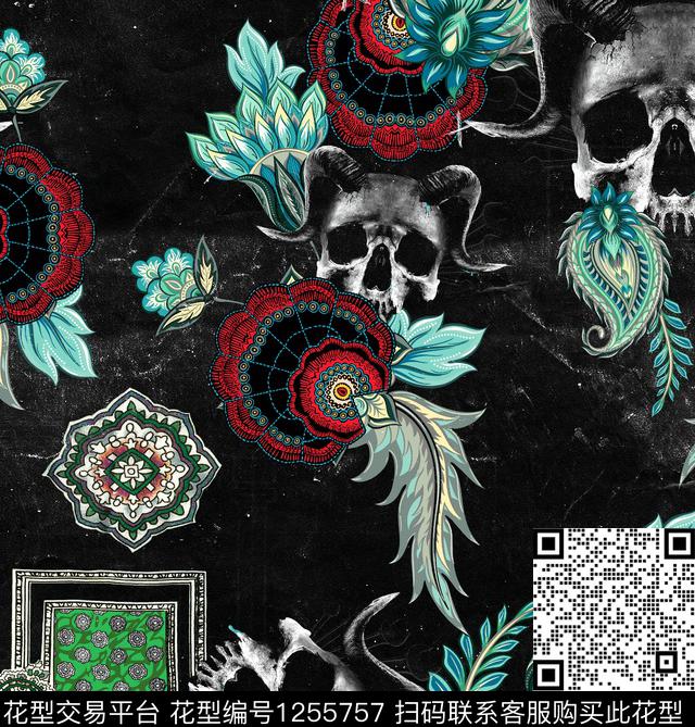 动物潮牌抽象花卉数码印花华亿平台下载（图片编号: 1255757） - 瓦栏（Walan）