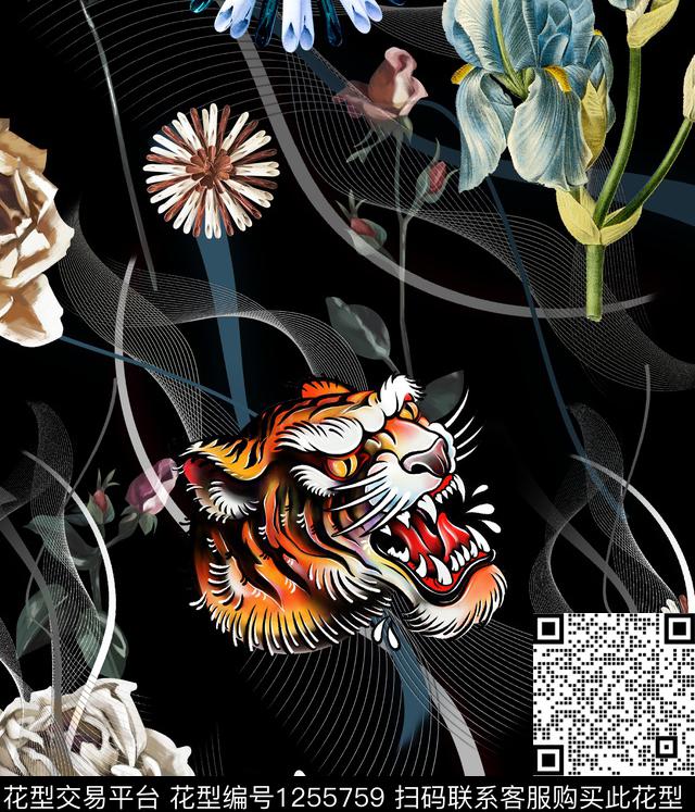 动物潮牌抽象花卉数码印花华亿平台下载（图片编号: 1255759） - 瓦栏（Walan）