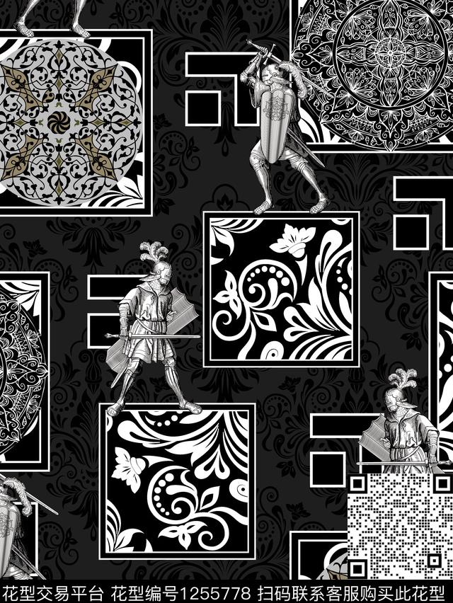 几何男装古典花纹黑白华亿平台数码印花华亿平台下载（图片编号: 1255778） - 瓦栏（Walan）
