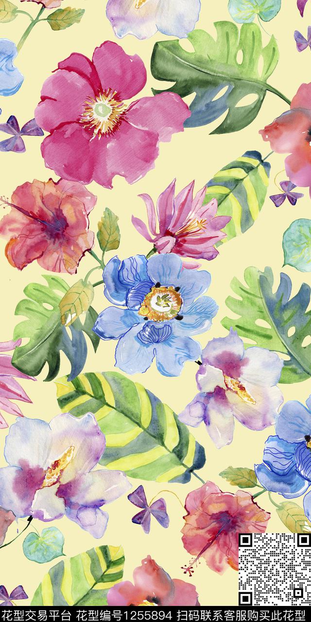 绿植树叶素雅树枝数码印花华亿平台下载（图片编号: 1255894） - 瓦栏（Walan）